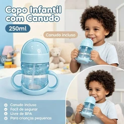 Copo Infantil 250ml com Canudo e Tampa Garrafa de Água para Bebê com Alça Portátil