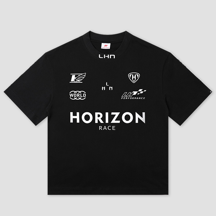 American Racing Camiseta masculina estampada de manga curta preta Street Wear Top esportivo de alta qualidade verão