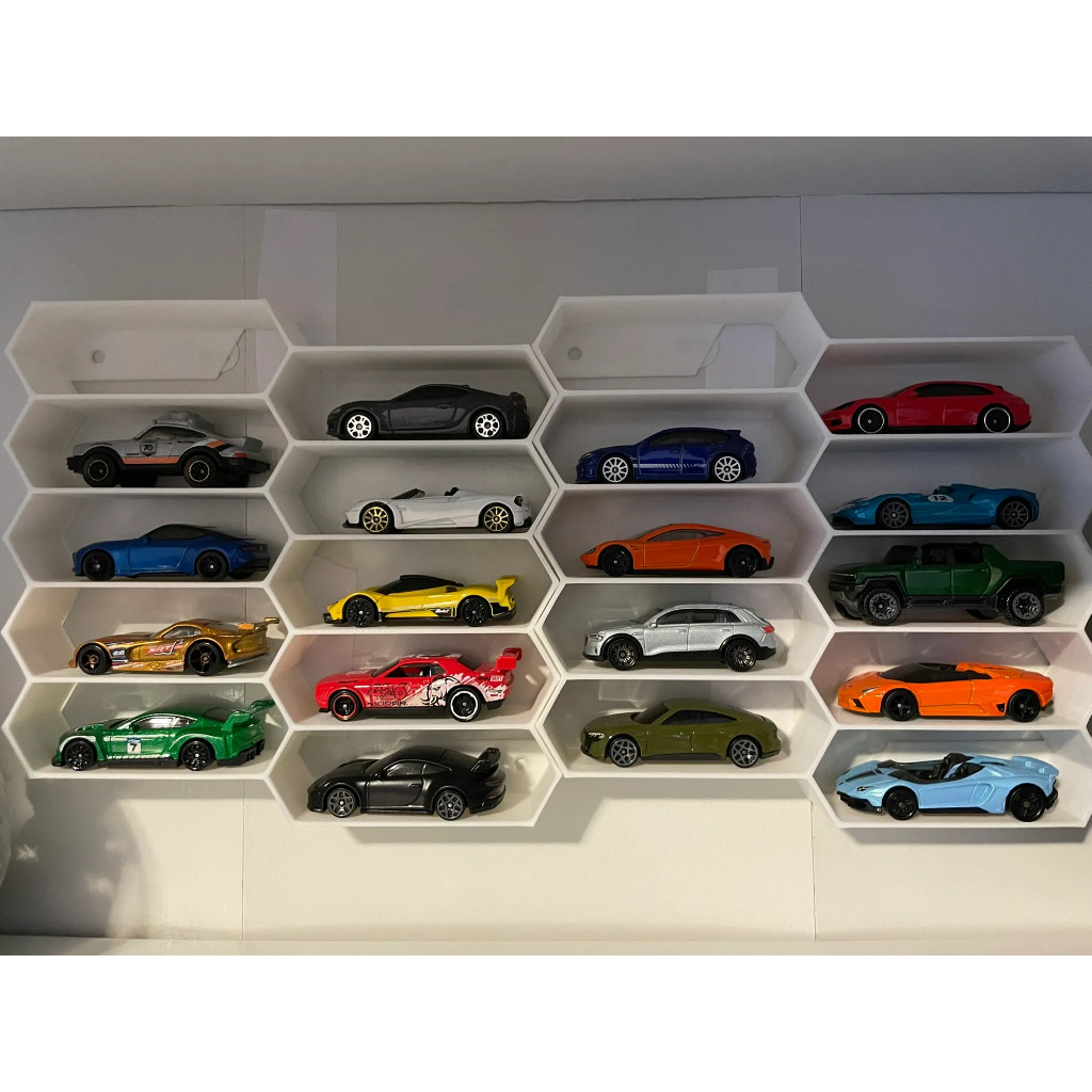 Display Hexagonal para Carrinhos 1:64 | Suporte de Parede Modular para Hot Wheels, Matchbox e Miniaturas | Impressão 3D