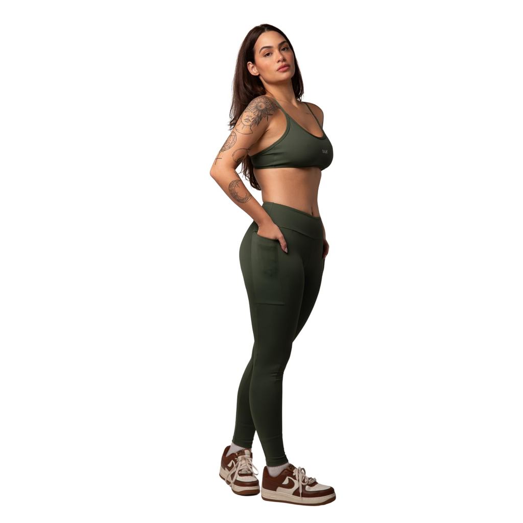 Calça Legging Feminina com Bolso Lateral Cós Anatômico Alto Elastico Embutido para Academia e Dia a dia YAH FIT Fitness