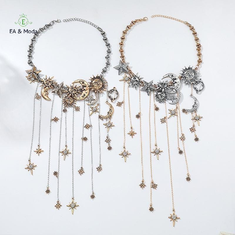 O colar feminino EA & Moda apresenta um design de pingente exagerado em várias camadas com um motivo de lua, e é da T0EC