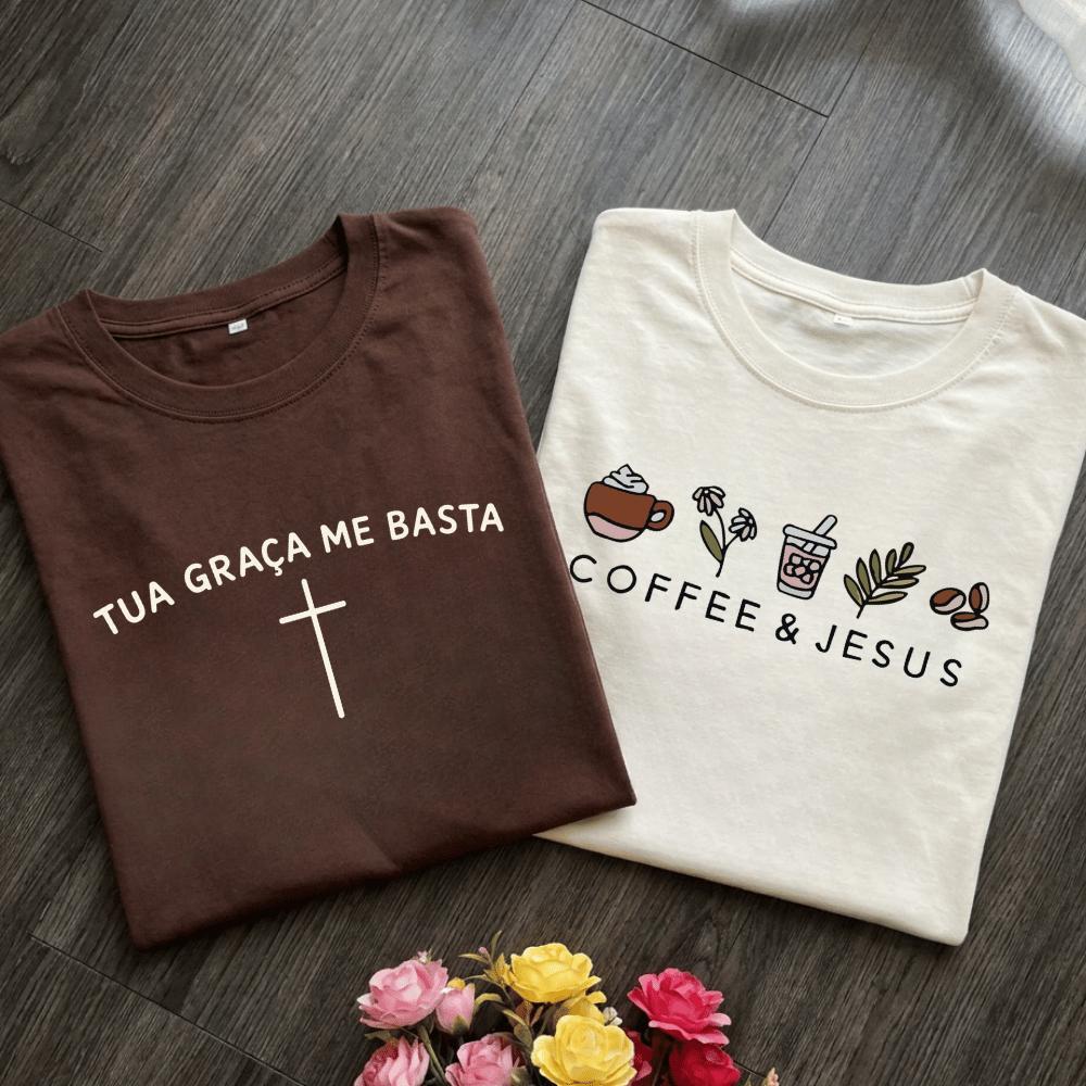 Kit 2 Camisetas Feminina 100% Algodao T-shirt Confortavel Casual Basica evangelica Jesus
