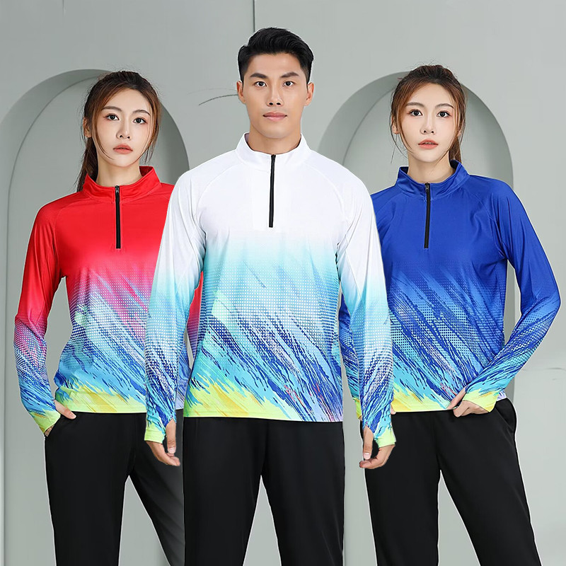 Primavera outono camisa de Badminton de manga comprida topo masculino feminino estilo de secagem rápida ar vôlei tênis r