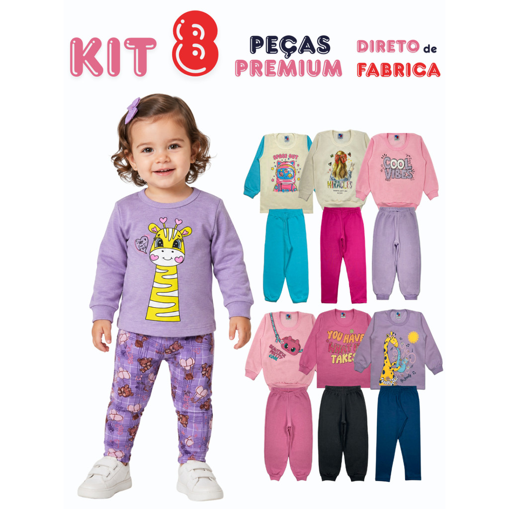 Kit 8 Peças Moletom Bebê Menina Inverno Felpado 4 Conjuntos Tam 1 2 3