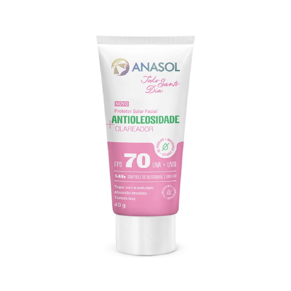 Protetor Solar Facial Anasol Todo Santo Dia Antioleosidade Clareador FPS70 40g