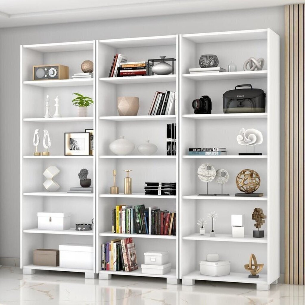 KIT 3 ESTANTES PARA LIVROS 5 PRATELEIRAS 188CMX60,5CM OFFICE BRANCO/TX BRANCO TX