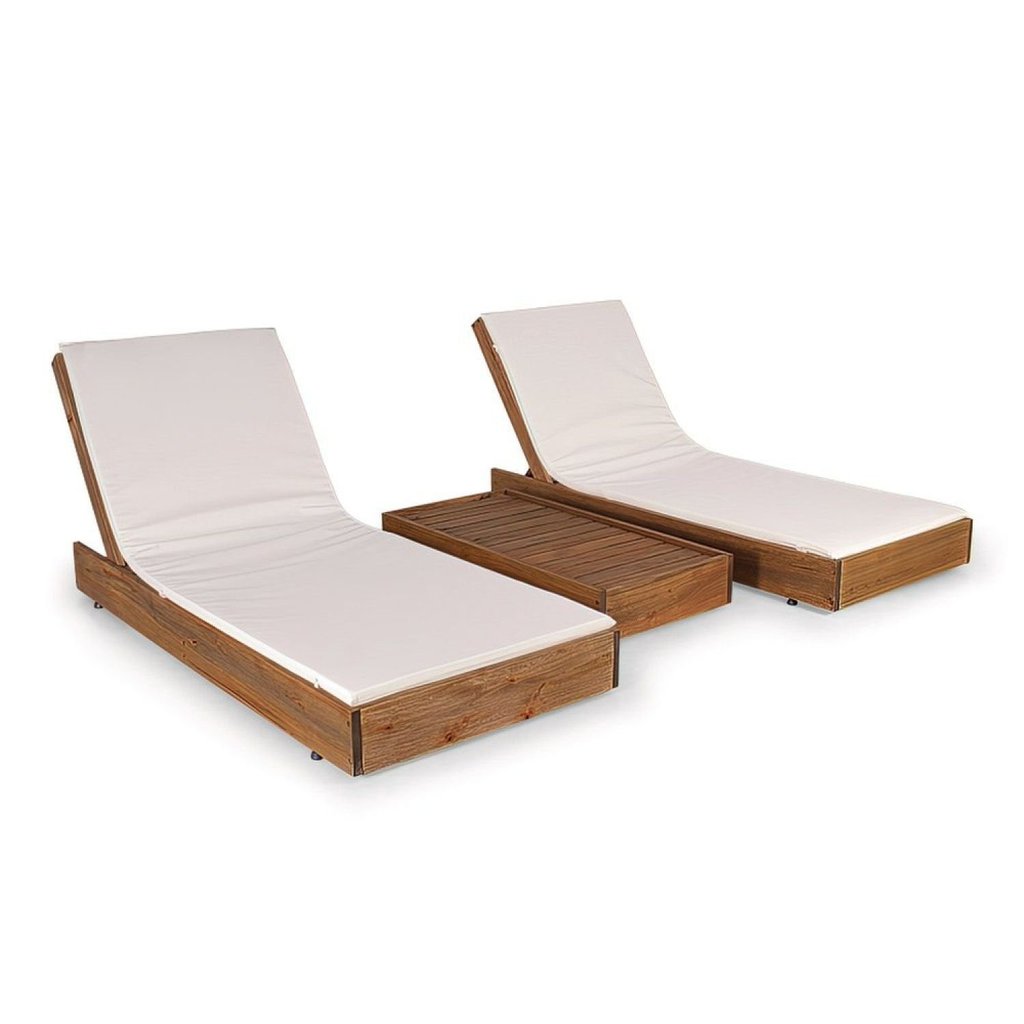 Conjunto 2 Espreguiçadeiras 2 Almofadas 1 Mesa Lateral Versatti Rustic Yescasa Marrom/Nogueira Sim