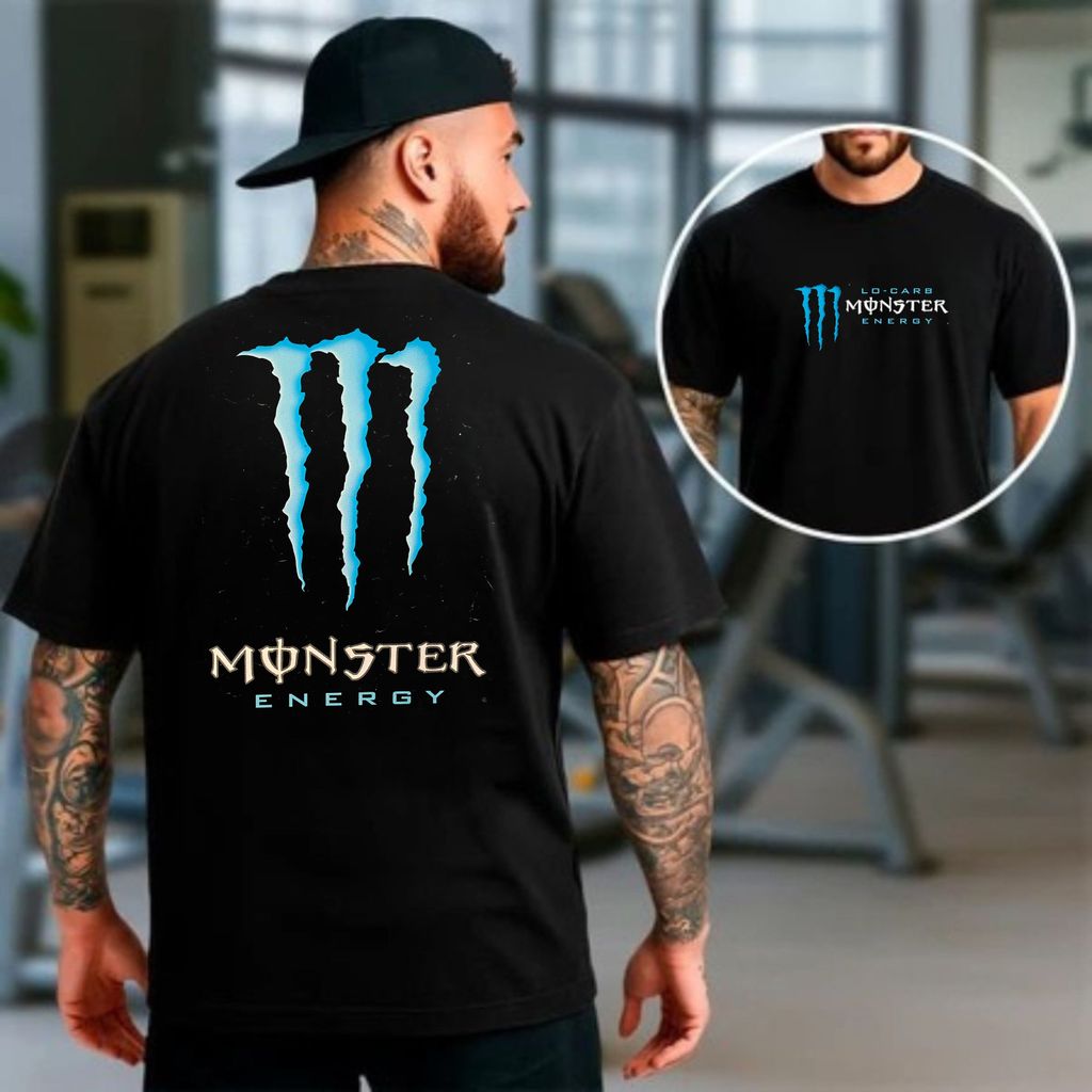 Camiseta masculina Oversized Estampa Monster Azul para Academia Musculação camisa Streetwear 100% Algodão