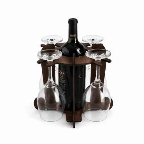 Adega de Vinho MDF 4 mm com Porta-Taça para 4 Taças Opção de Cores Decoração de Bancada Mesa Jantar e Festa