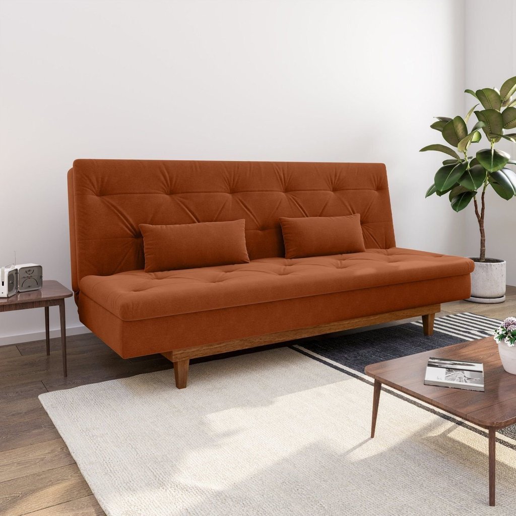 Sofá Cama 3 Lugares em Suede Tokio Yescasa Laranja/Mel Laranja/Mel