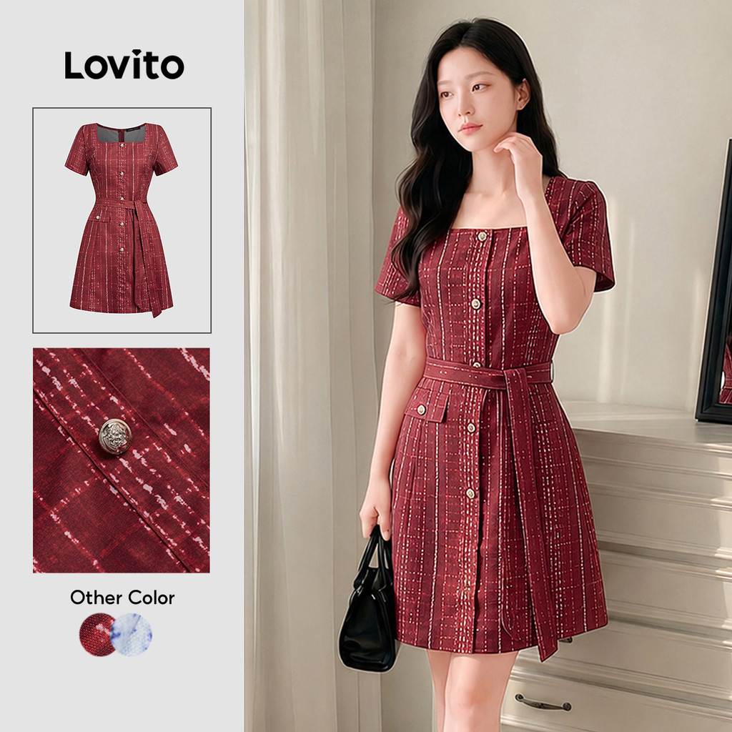 Lovito Elegante Vestido Longo Com Amarração Nas Costas Vermelho E Bordô Primavera/verão Para Mulheres Bordado LK2ED156