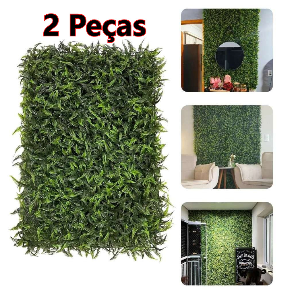 Kit 2 Placa Jardim Vertical Artificial Samambaia 60x40cm – Folhagem Realista