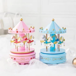 Carrossel Musical Giratório Cavalinhos Caixinha De Música a Corda Decoração Quarto Bebê