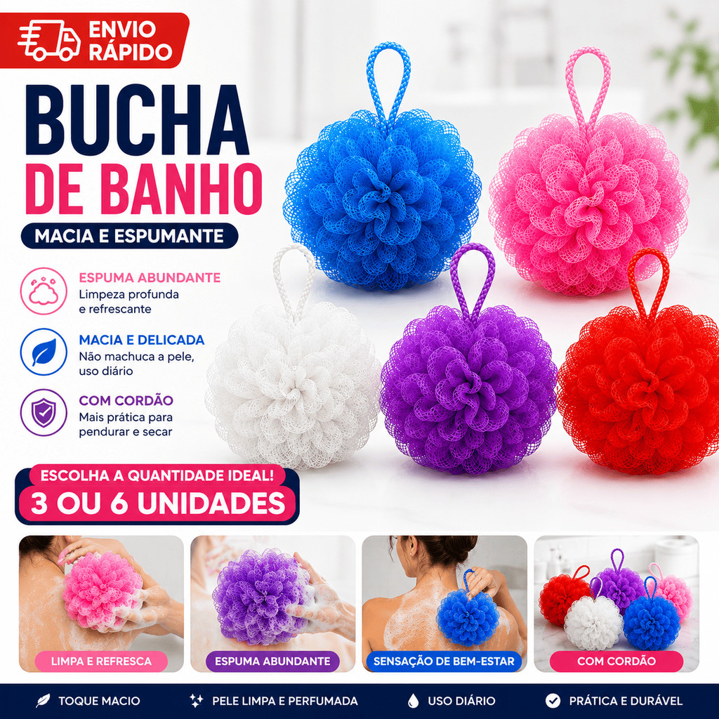 Esponja Bucha Banho Esfoliante Nylon Macia