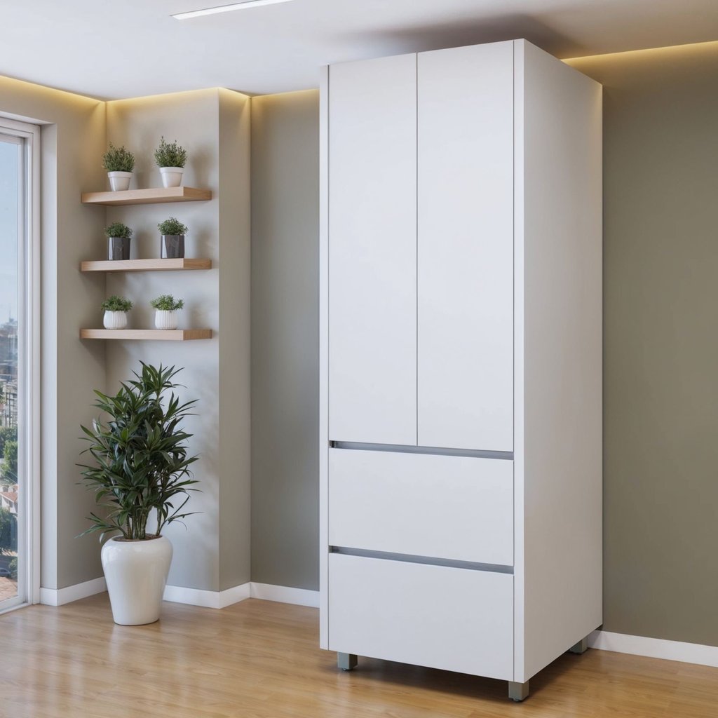 Paneleiro 2 Portas 2 Gavetas 70cm 100% MDF Rainha Branco Branco