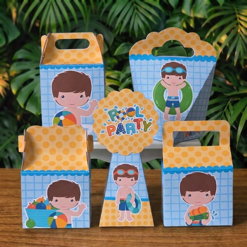 Kit Festa Caixinhas POOL PARTY MENINO lembrancinhas personalizadas para aniversario infantil decoração mimos