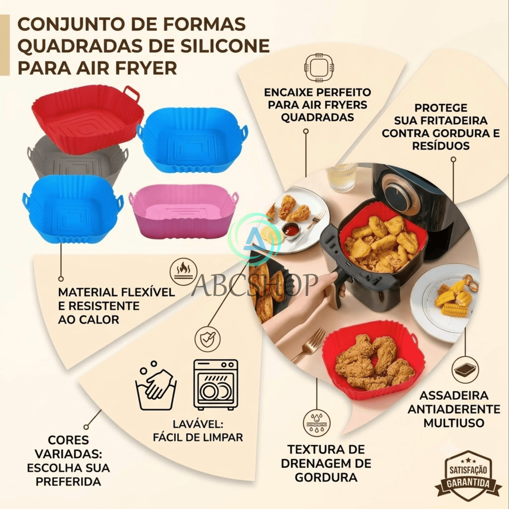 1/2/3/4/5 Forma Quadrado Assadeira Para Fritadeira Air Fryer Em Silicone Flexível Lavável