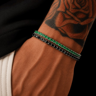 Kit com duas Pulseiras Riviera Ice cravejada em pedras cúbicas Preta e Verde Magnata A+++