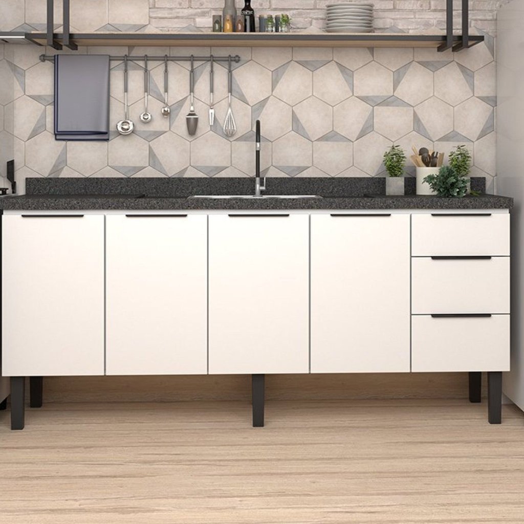 Balcão de Cozinha 4 Portas 3 Gavetas 192cm Júpiter Branco 192