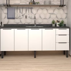 Balcão de Cozinha 4 Portas 3 Gavetas 192cm Júpiter Branco 192
