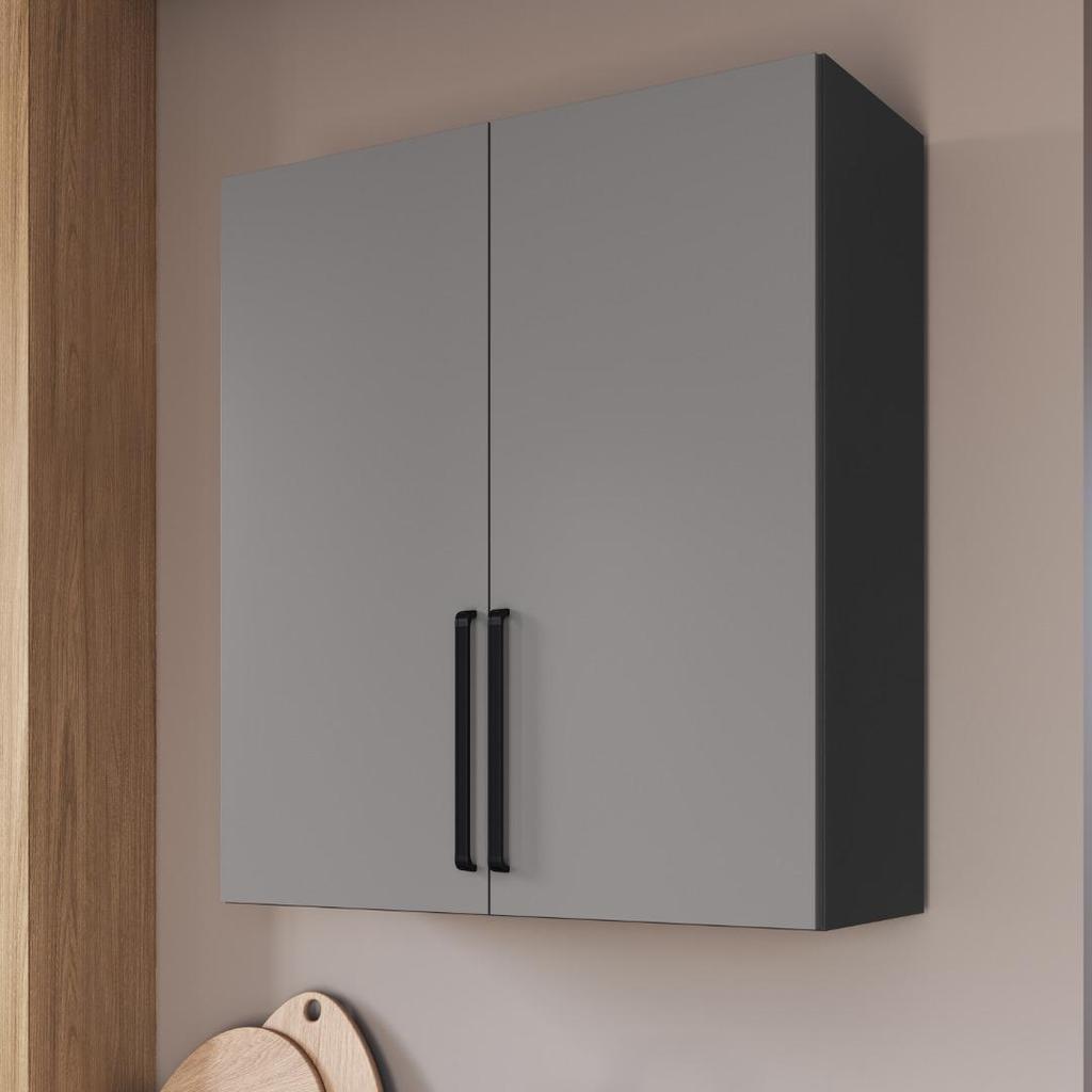 Armário Aéreo Modulado Fidelitá Mônaco 80cm 2 Portas Chumbo/Titânio