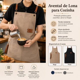 Avental de Lona Cozinha Lavanderia com Bolso Frontal Alça Gancho Ajustável Várias Cores