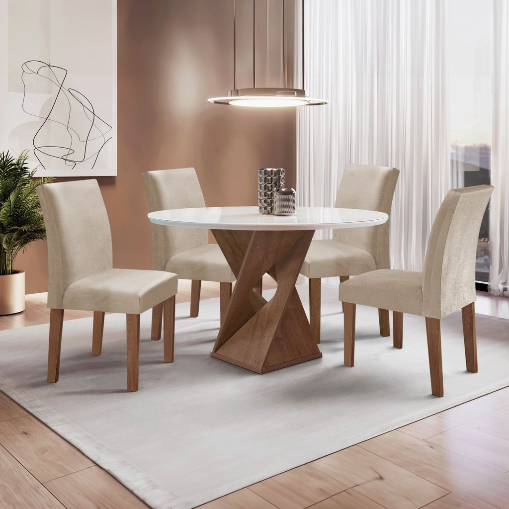 Conjunto Mesa Barcelona 100cm com 4 Cadeiras Espanha Tampo Slim Plus Redondo Vidro Yescasa