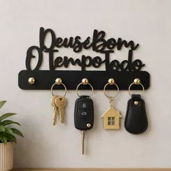 Porta Chaves de Parede Decorativo Multiuso em MDF 3mm Preto Deus é Bom o Tempo Todo Envio Imediato