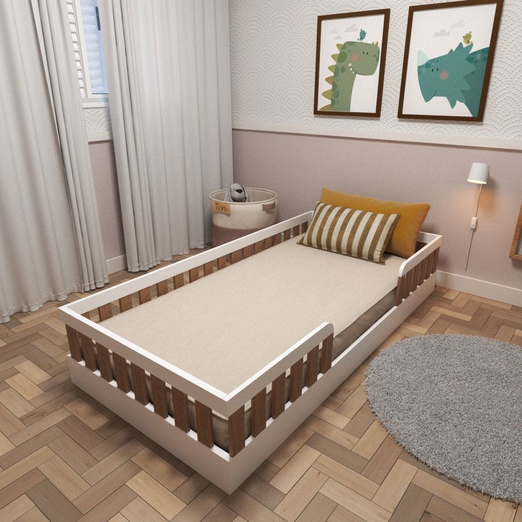 Cama Infantil Montessoriana Solteiro Sol Ii Marrom/Branco/Carvalho Mel