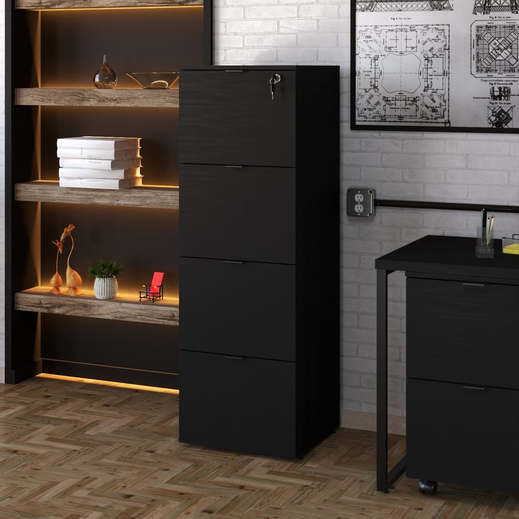 Gaveteiro Arquivo 4 Gavetas para Pastas Suspensas KUAQ40 Kuadra Yescasa Preto/Ônix Preto Onix