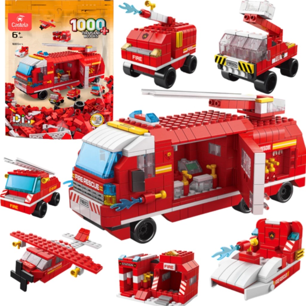 Blocos de Montar Caminhão dos Bombeiros 1000 Peças 6 em 1 - Castela