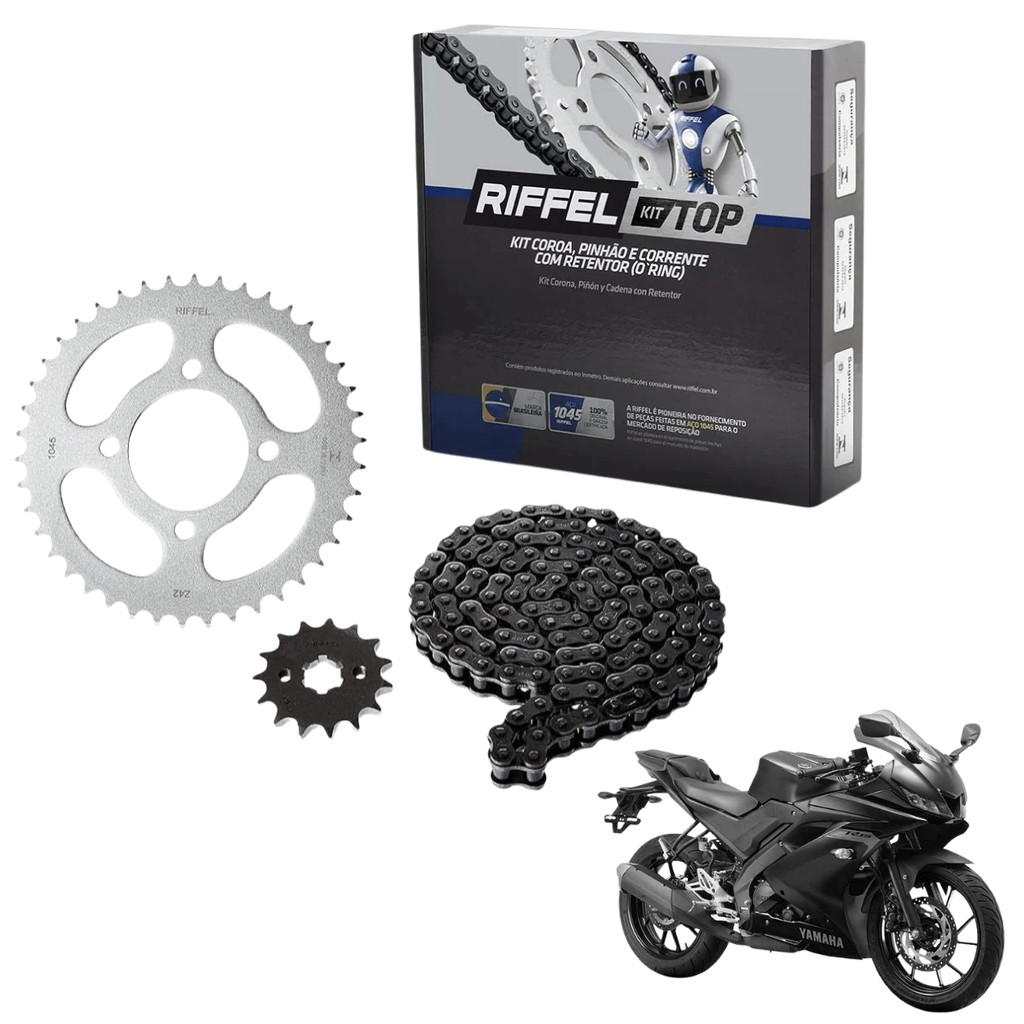 KIt Relação Tração Trasmissao Yamaha YZF R15 2023 2024 2025 Com Retentor Riffel Top