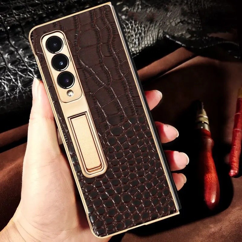 Yyycapa Flip De Couro Genuíno Para Samsung Galaxy Z Fold3 4 5 6 W22 W23 W24 Capa
