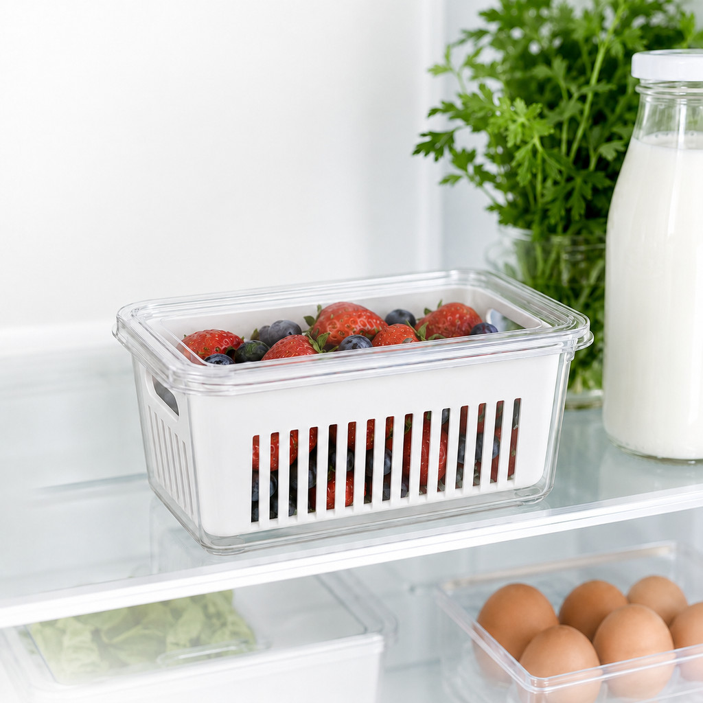 Pote Organizador Geladeira Cesto Escorredor Frutas Legumes Verduras Tampa Transparente