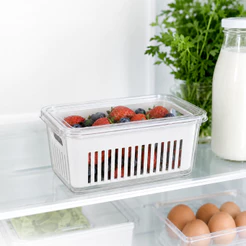 Pote Organizador Geladeira Cesto Escorredor Frutas Legumes Verduras Tampa Transparente
