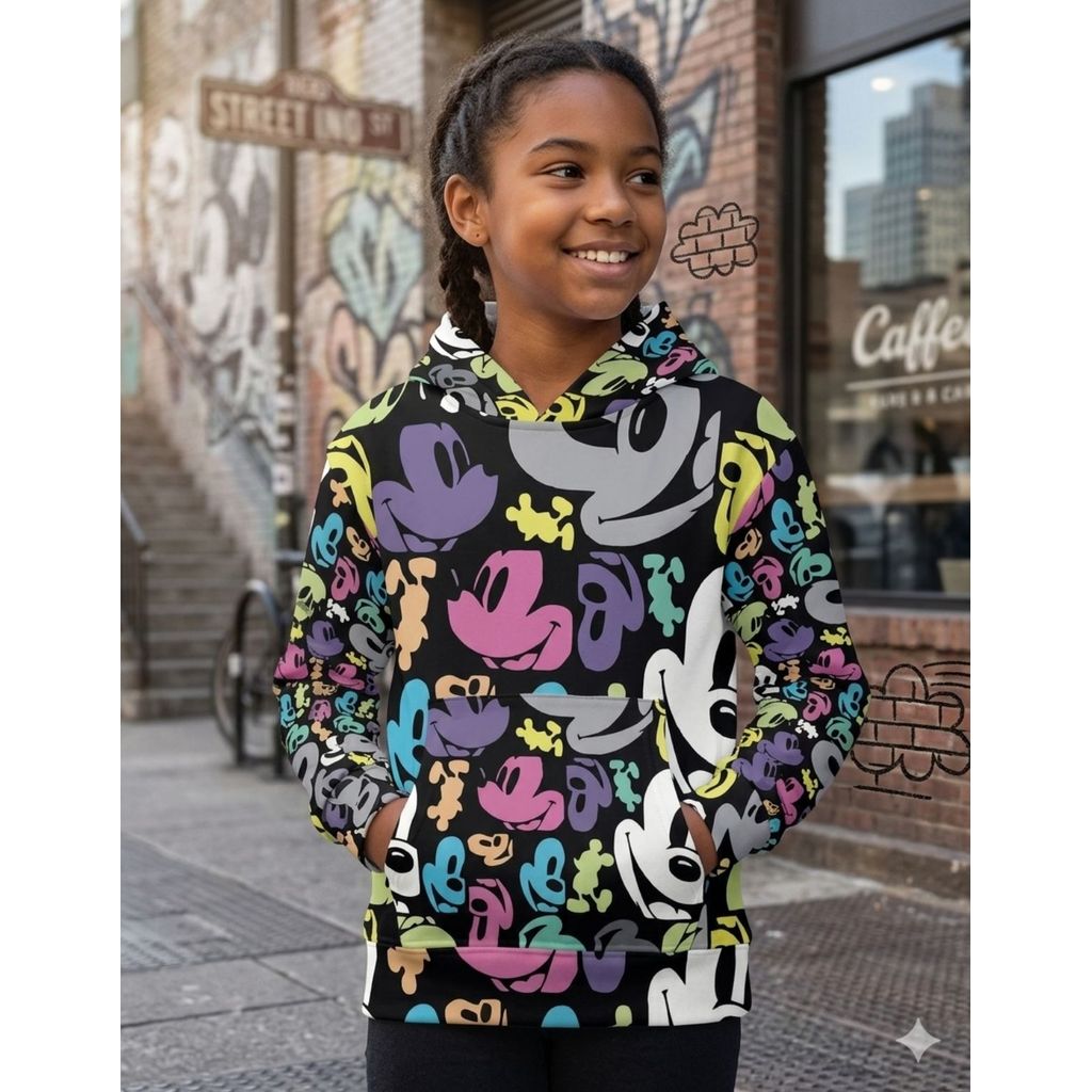 Blusa de Frio Moletom Infantil Grosso Personagem Roxo Preto Com Capuz Confortável Quentinho Estiloso Inverno