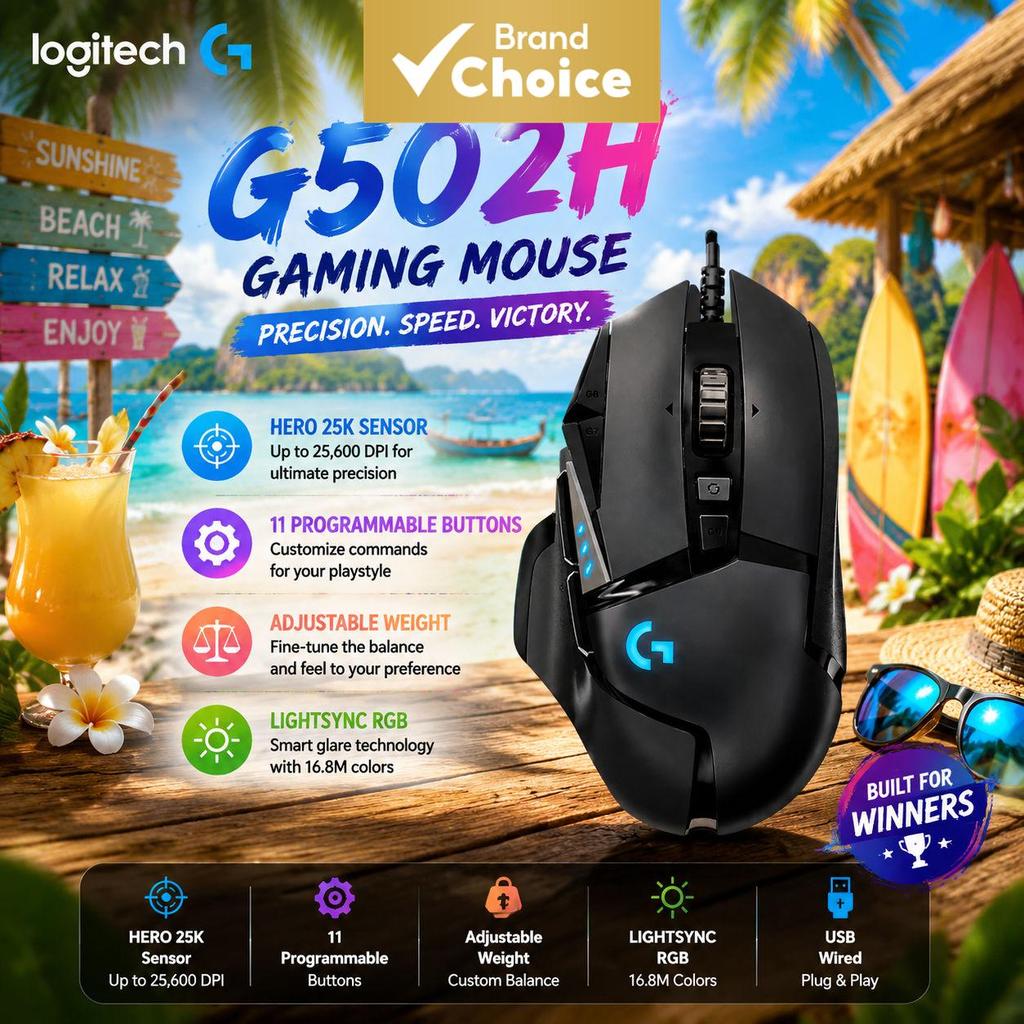O Mouse Gamer Logitech G502 HERO para PC, com fio, alta precisão RGB, botões personalizados e design ergonômico