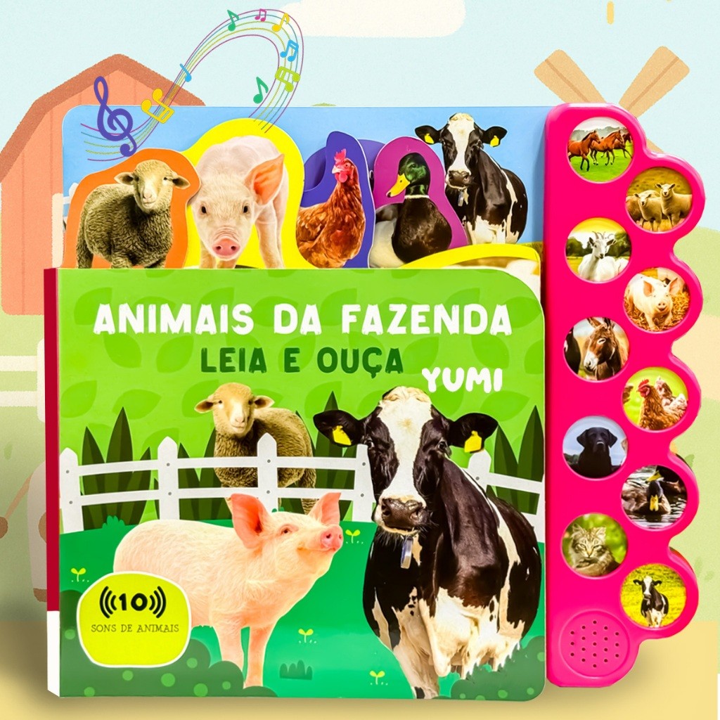 Livro Infantil Bebê Sensorial | Animais Da Fazenda Leia E Ouça | Sons E Imagens Realistas Premium