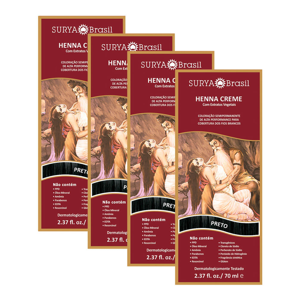 Kit 4 Henna Creme Surya Brasil Preto Kit