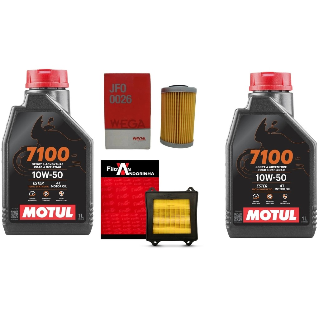 KIT MANUTENÇÃO REVISÃO 2l ÓLEO MOTUL SINTÉTICO 7100 10W50 4T BAJAJ DOMINAR 160 200 250 400 + FILTRO AR + FILTRO OLEO