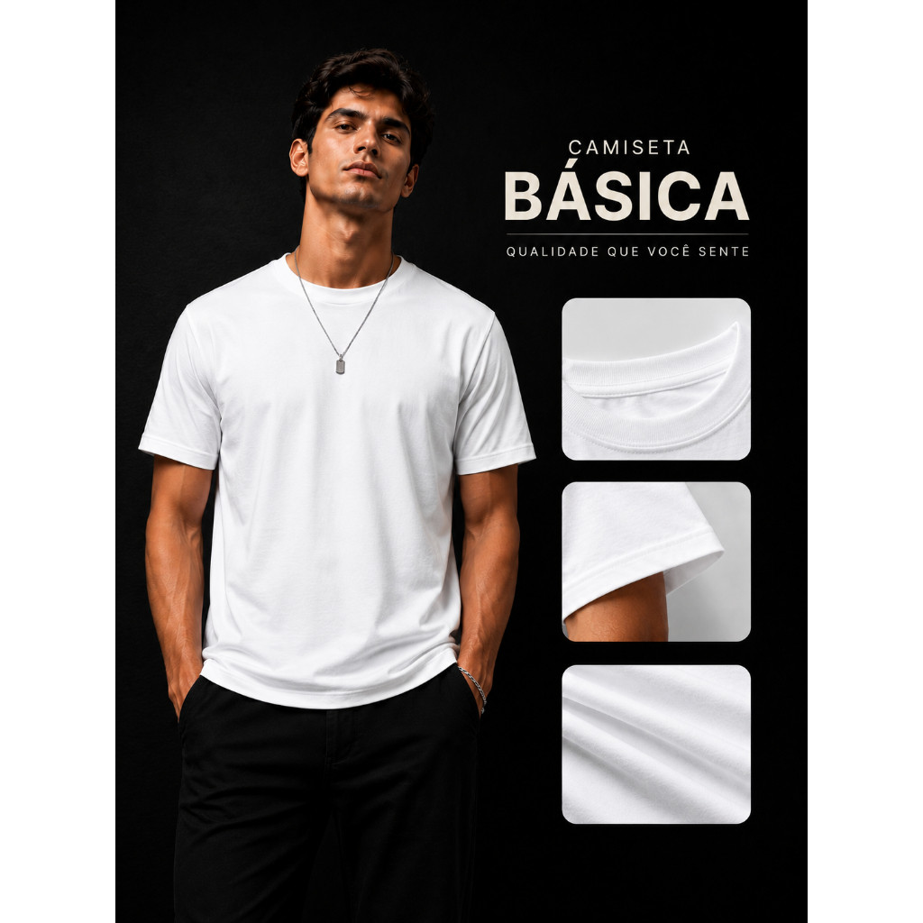 Camiseta Básica Algodão Masculina Feminina Confortável Casual  Academia e Dia a Dia