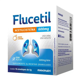 Flucetil (Acetilcisteína) 600mg Sabor Laranja Display com 16un de 5g - Maxinutri