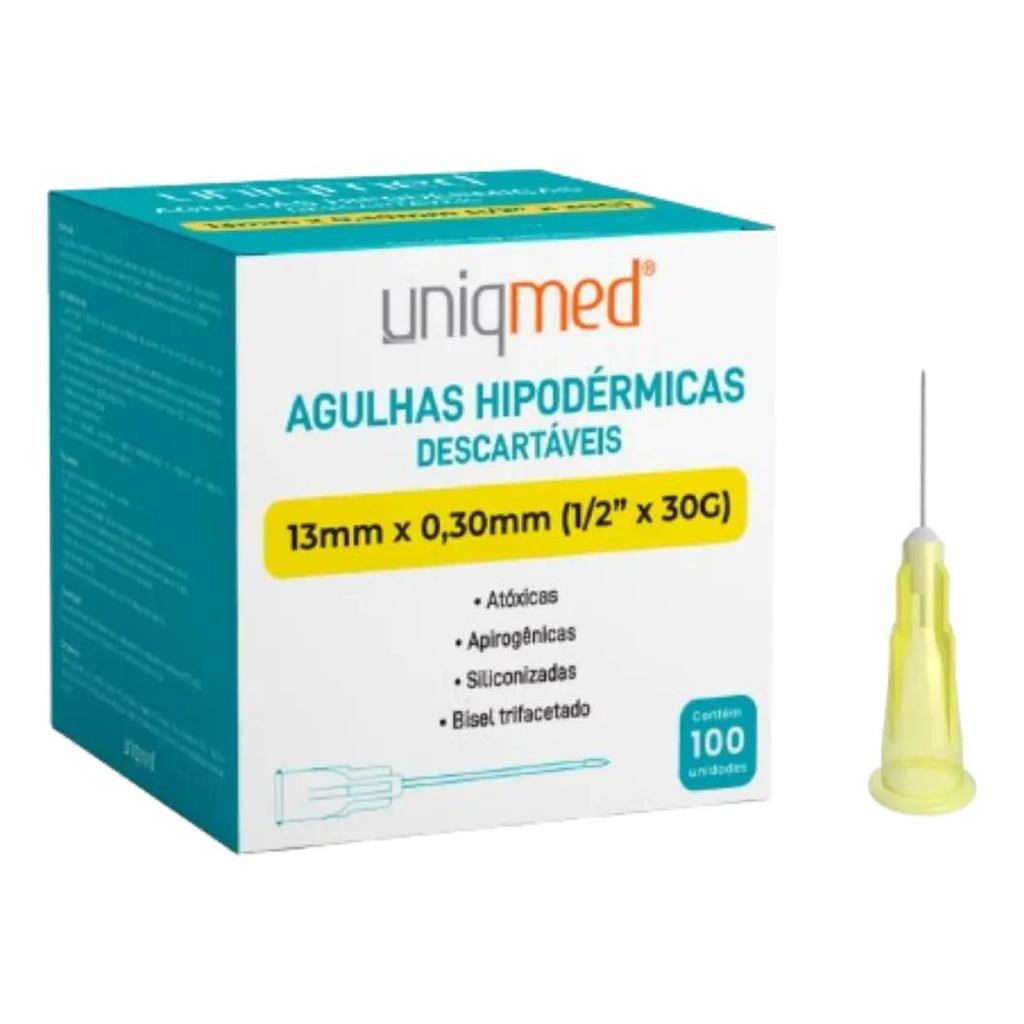 AGULHA HIPODERMICA DESCARTAVEL 13MMX0,30MM 30G CX C/100 UNIQMED
