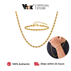 Vnox Conjunto De Joias Com Corrente De Corda Dourada , Colar E Pulseira , Torcida De Aço Inoxidável , Moda Masculina Fem
