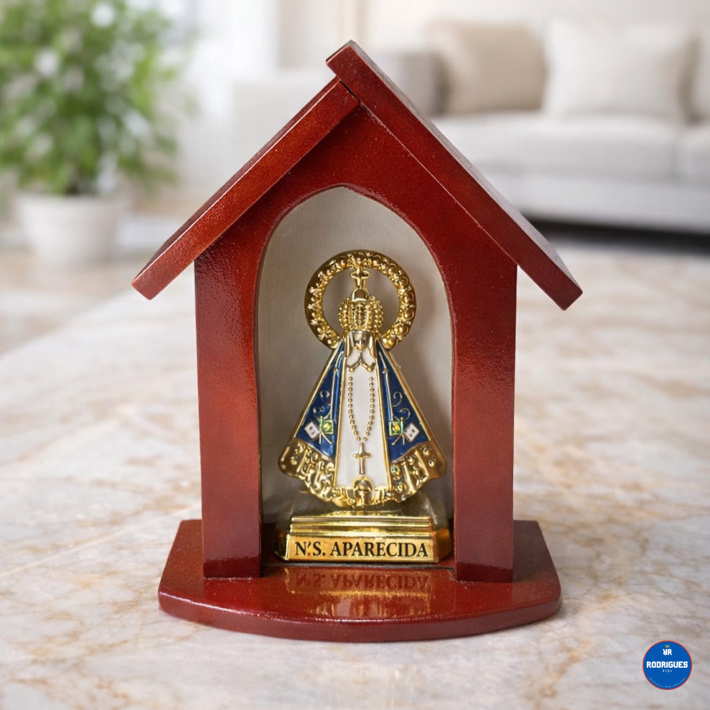 Capelinha Nossa Senhora Aparecida 15cm Madeira Decorativa Oratório Religioso