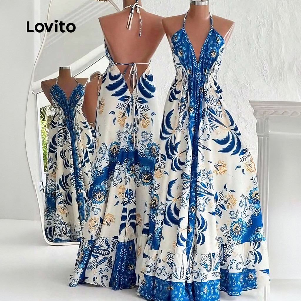 Lovito Férias Vestido Estilo Resort Cadarço Para Primavera/verão Feminino Bordado LBL31248 · foto 2