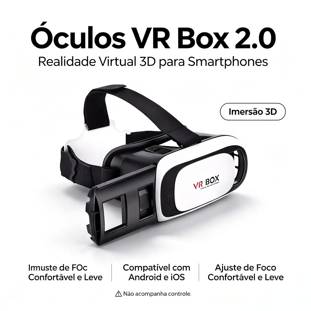 Óculos Vr Box 2.0 Realidade Virtual Controle Cardboard 3d Bluetooth disposivos android e ios Janoclick