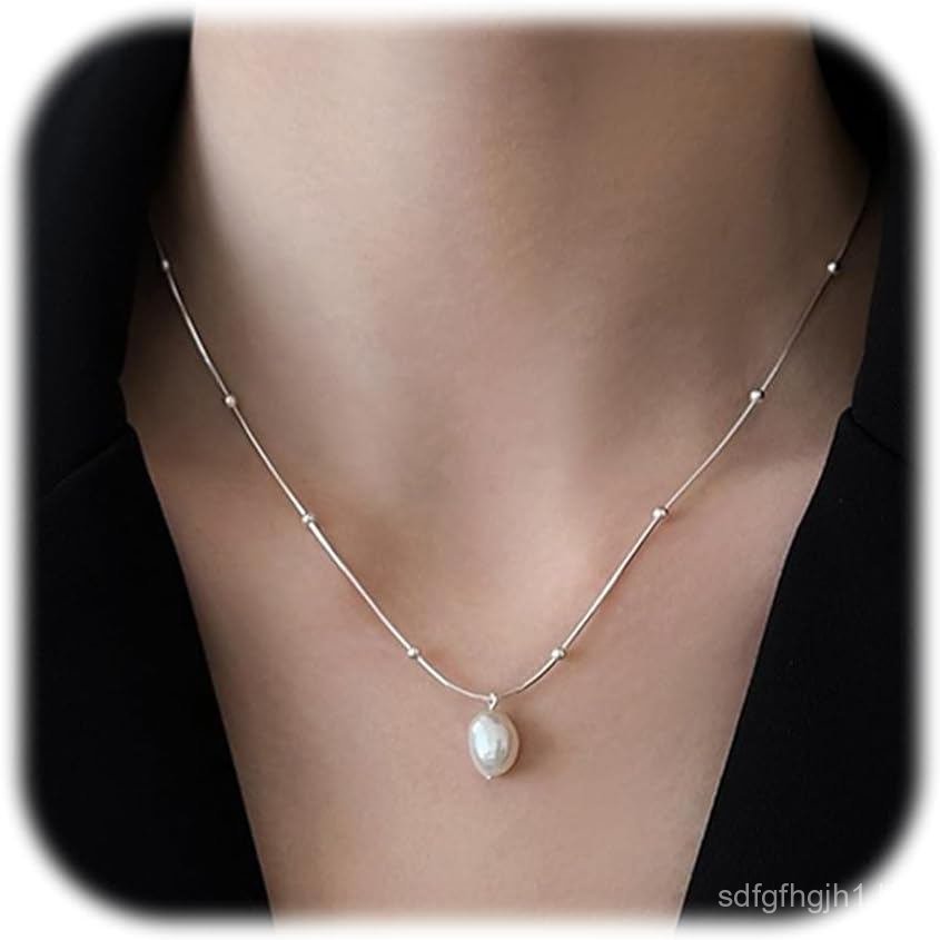 Colar de Pérolas de Água Doce para Mulheres, Colar Delicado com Pingente de Pérola para Mulheres, Colares de Pérolas Fei