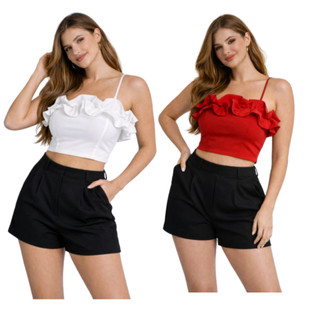 Kit C/2 Croped Babado Cropped Alcinha Fina Cropped Alfaiataria Delicado Cropped Elegante Cropped Estiloso Top Tendênci