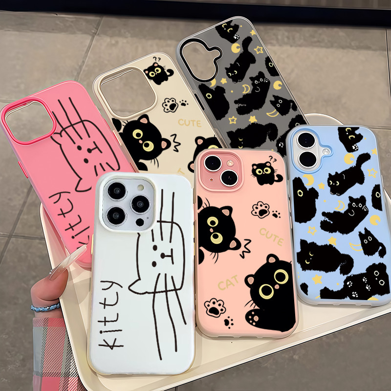 Kawaii Kitty Gato Preto Caso Para Samsung Galaxy A27 A57 A17 A07 A56 A26 A16 A55 A54 A53 A34 A15 A06 5G Acrílico Duro 2 
